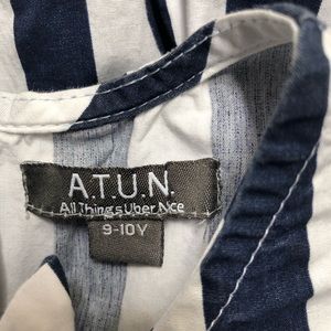 Girls A.T.U.N. size 9-10 blue and white striped sleeveless dress